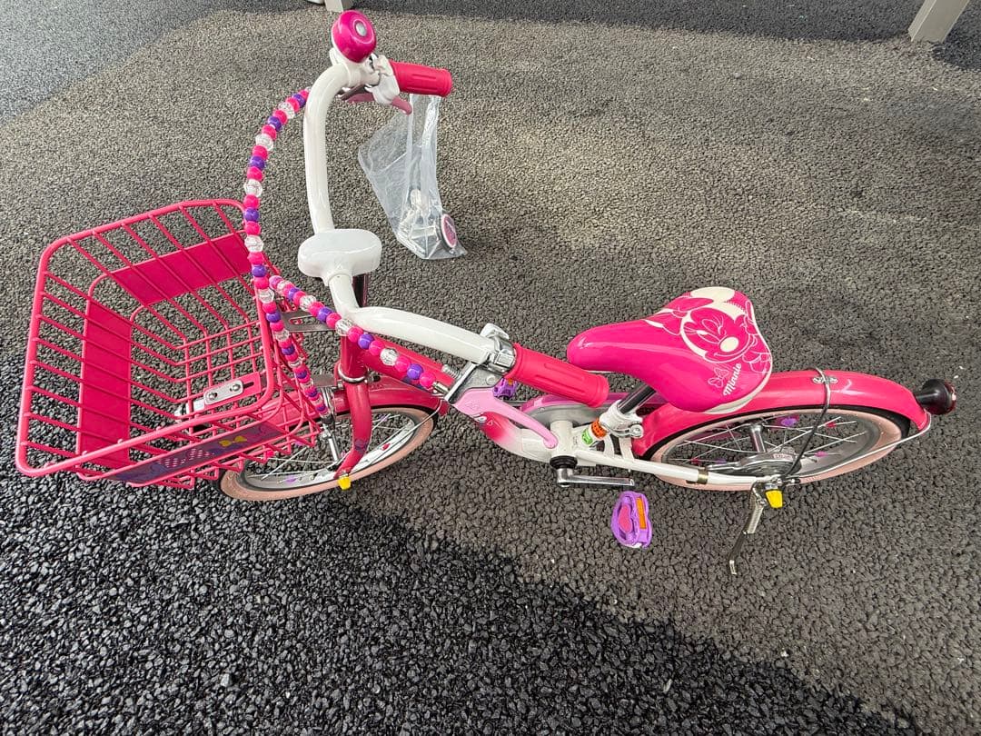 【美品・室内保管】アイデス ミニーマウス 子供用自転車 16インチ 補助輪付
