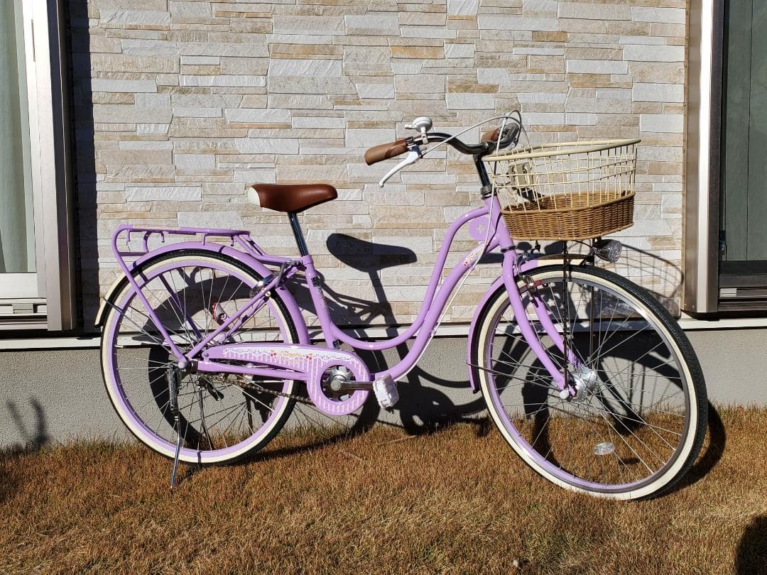 自転車 バスケットカゴ付き 24インチ パープル 変速なし