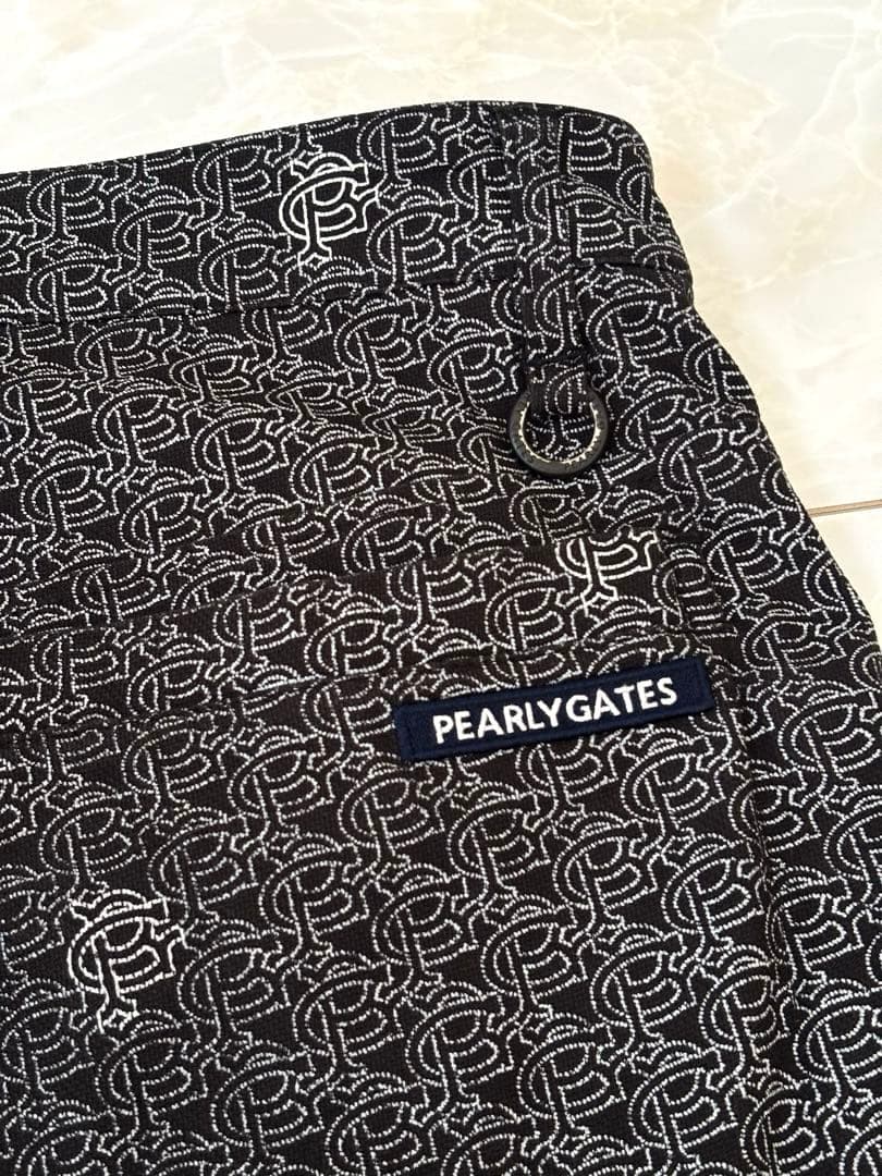 PEARLY GATES ゴルフパンツ　4　総ロゴ　ネイビー×ホワイト