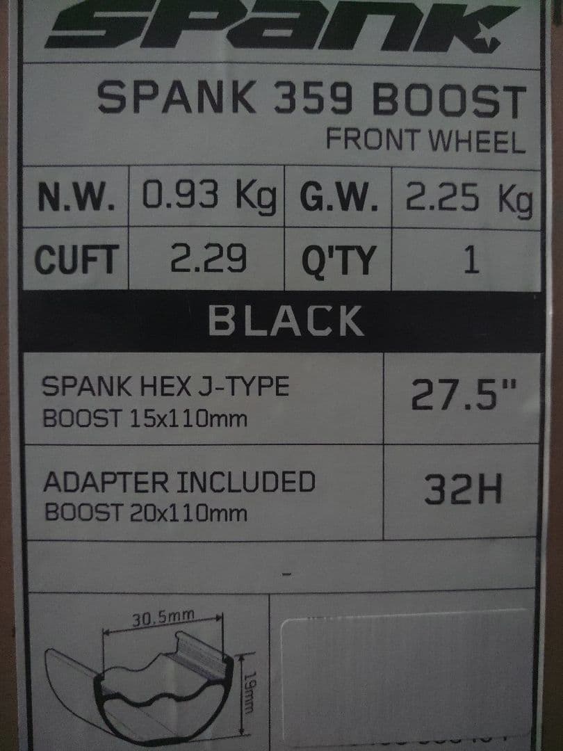 SPANK 359 BOOST 27.5フロント完組ホイール