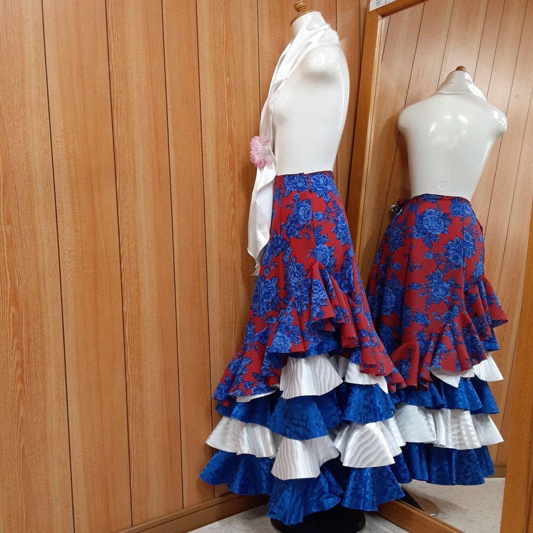 フラメンコ衣装　☆ファルダのみ　赤/青/白　軽くて華やかなファルダ