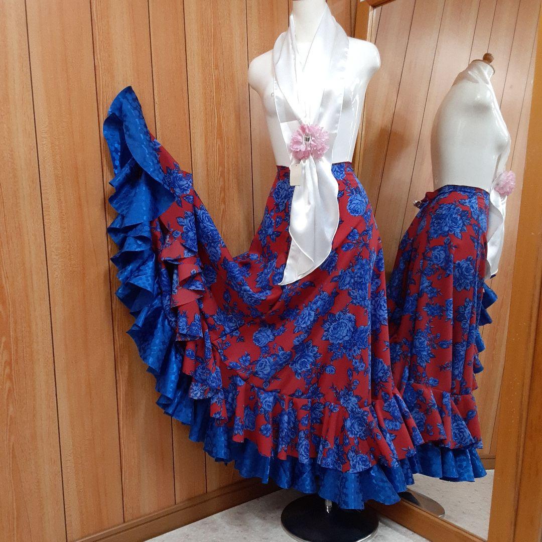 フラメンコ衣装　☆ファルダのみ　赤/青/白　軽くて華やかなファルダ