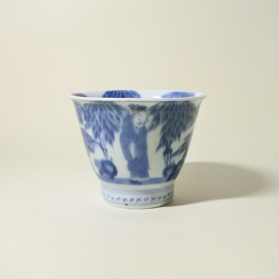 江戸中期～後期　古伊万里　染付　七賢人　大猪口　８客　骨董品　アンティーク