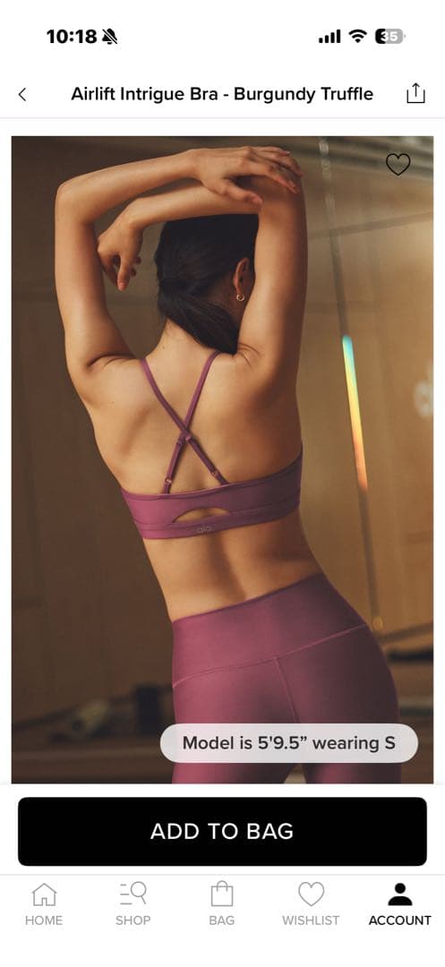 alo Airlift Intrigue Bra XS バーガンディトリュフ