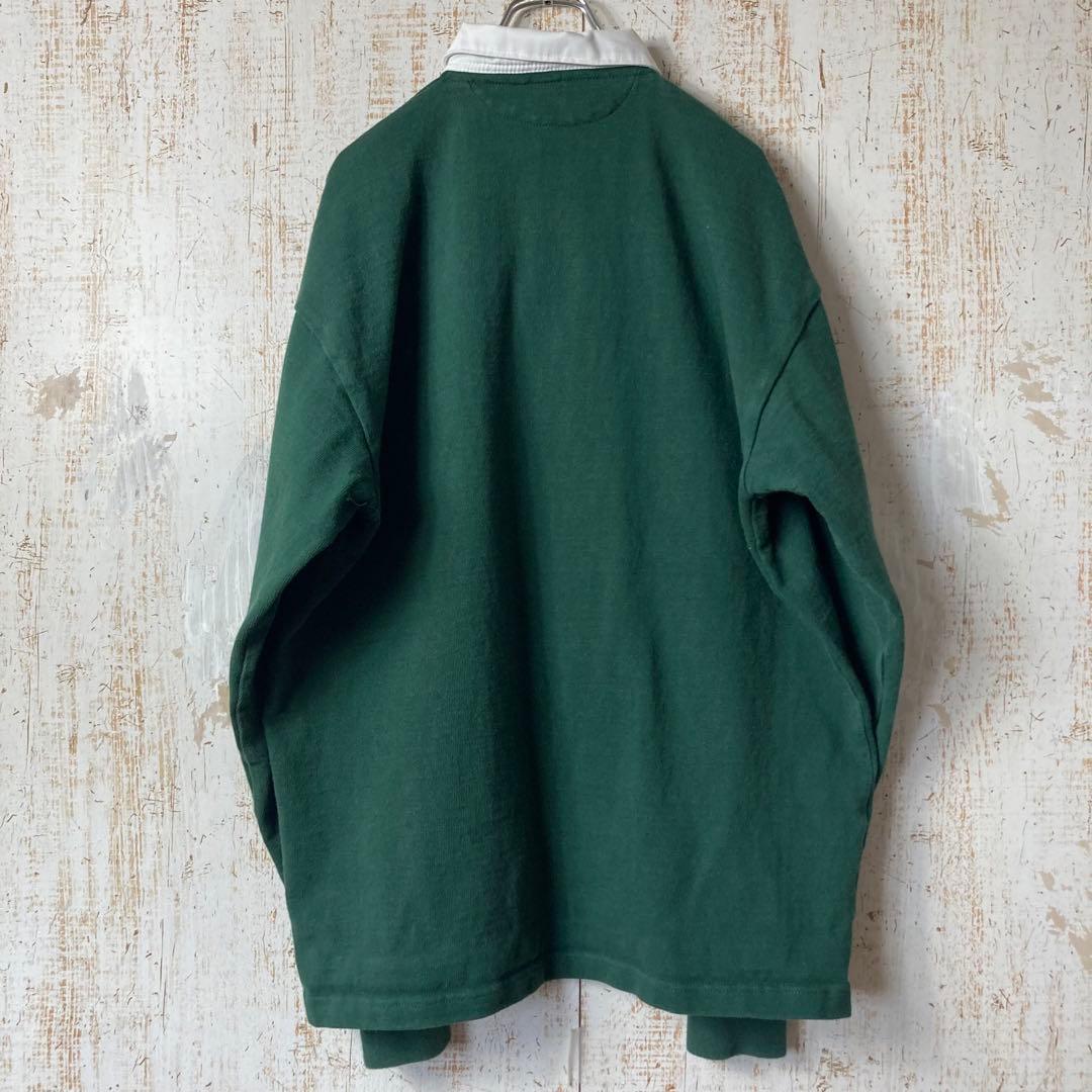 バーバリアン カレッジ 刺繍 ラガーシャツ グリーン XXL アメリカ古着