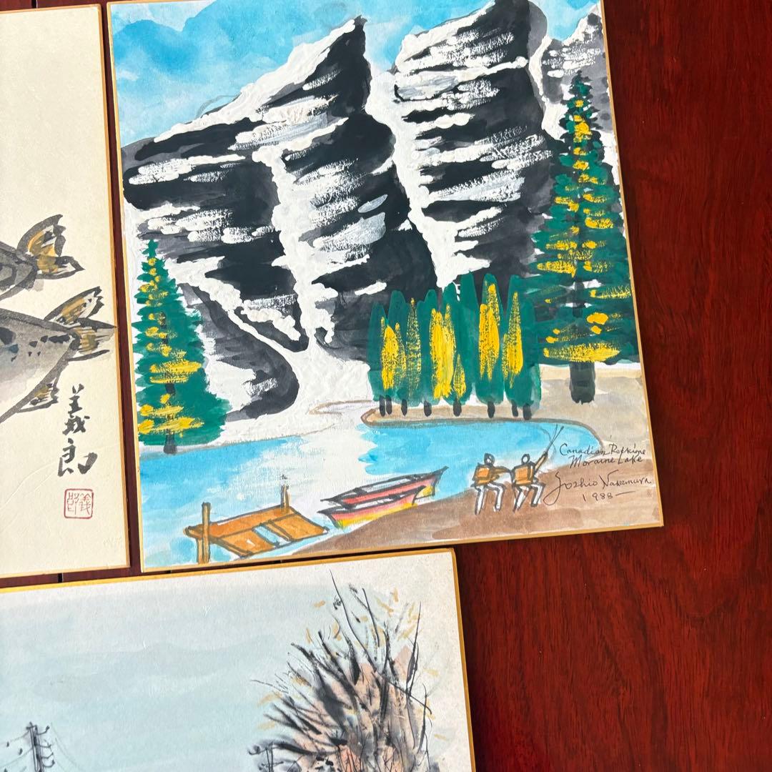 洋画家 土屋義郎 大国章央　中村義雄　日本画 紙本　3枚　まとめ絵画 色紙のみ