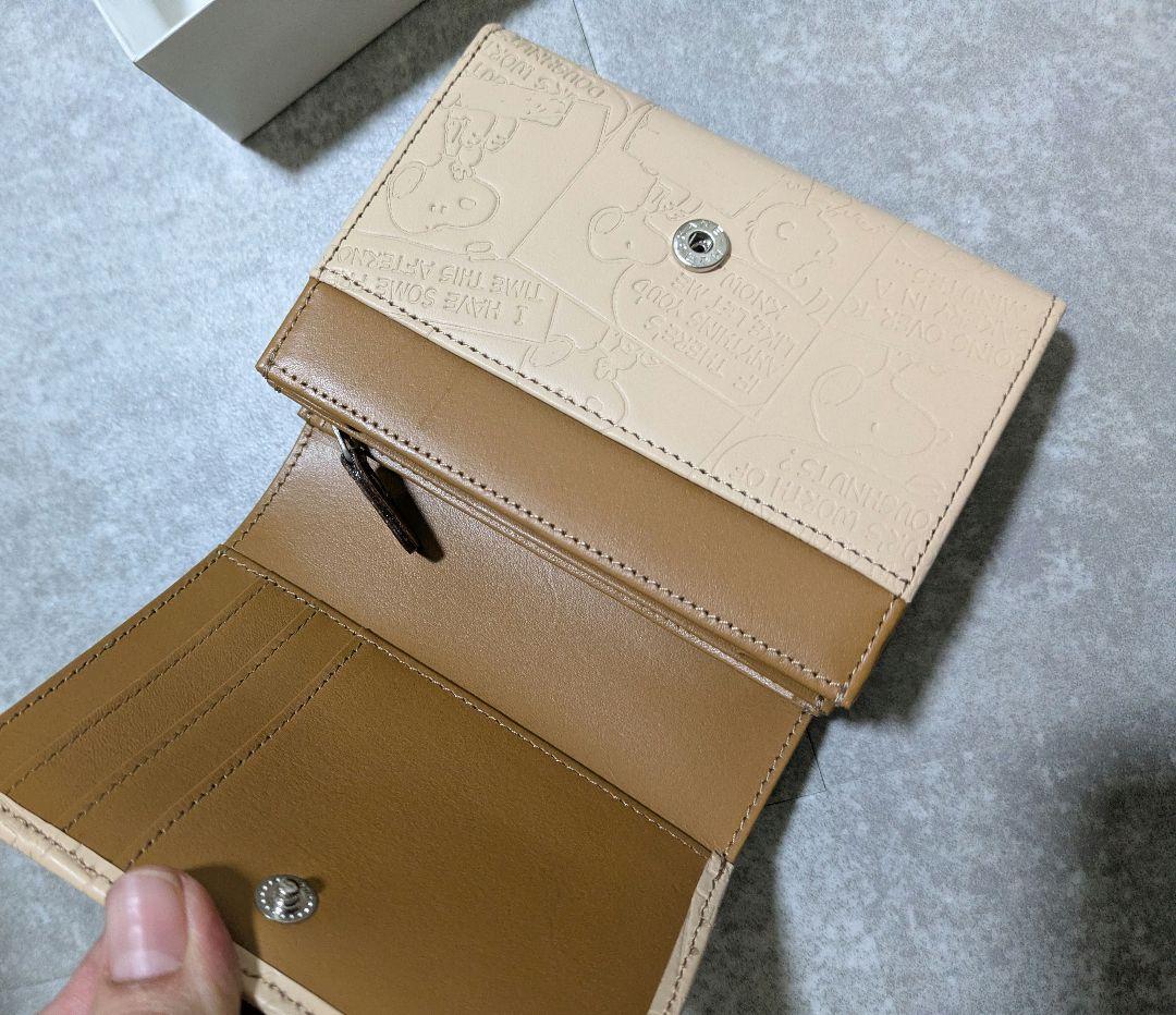 新品 スヌーピー 本革 二つ折り財布 ヌメ革 レザー ウォレット