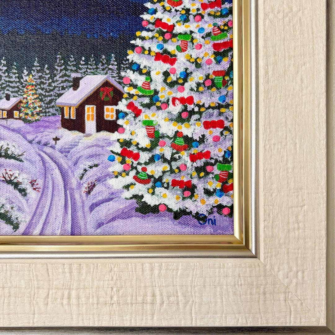アクリル画　原画　「星降る夜のクリスマス05」額縁付き　SMサイズ　風景画