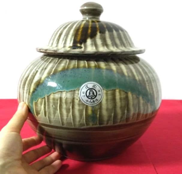 小石原焼 陶器 蓋付き壺 インテリア 壺 飛び鉋 刷毛目