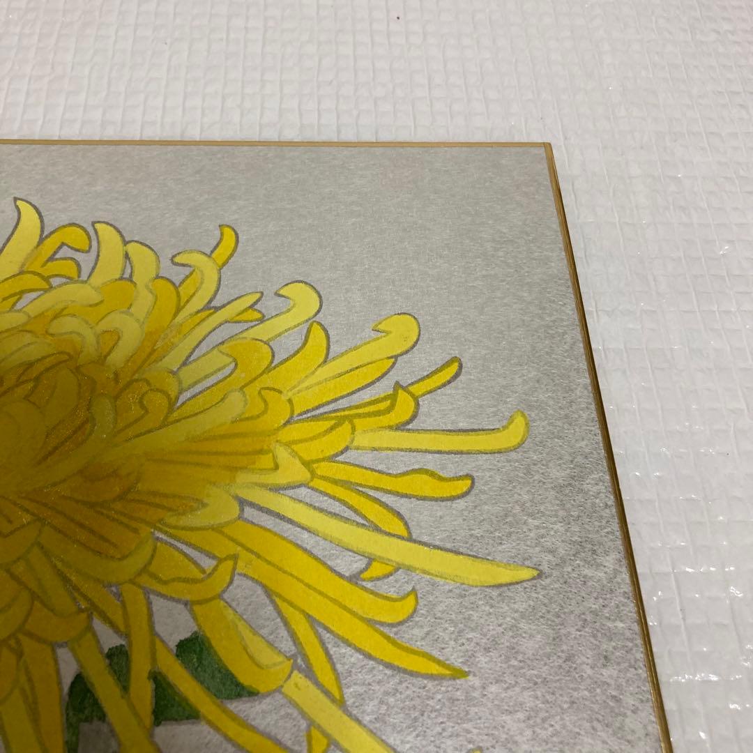 TS78 蝶園 小原蝶園 菊 日本画 色紙 銀地 縁起物 花鳥画 絵画 美術品