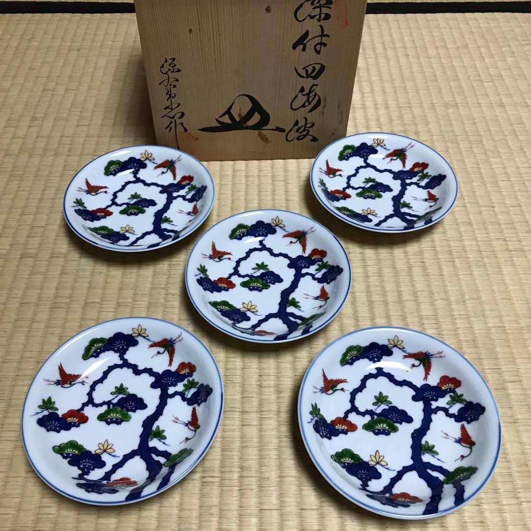 源右衛門窯　松と鶴の皿5枚