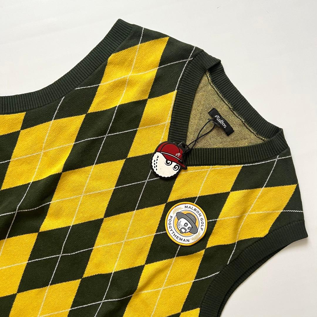 【新品】MALBON GOLF マルボンゴルフ　ニット　ベスト　メンズ　ロゴ　M