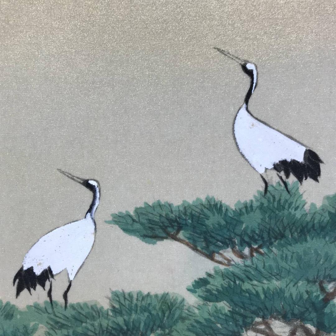 真作/西沢光宣/瑞松双鶴図/松鶴図/正月掛軸/祝事掛軸/名家伝来/AE-204