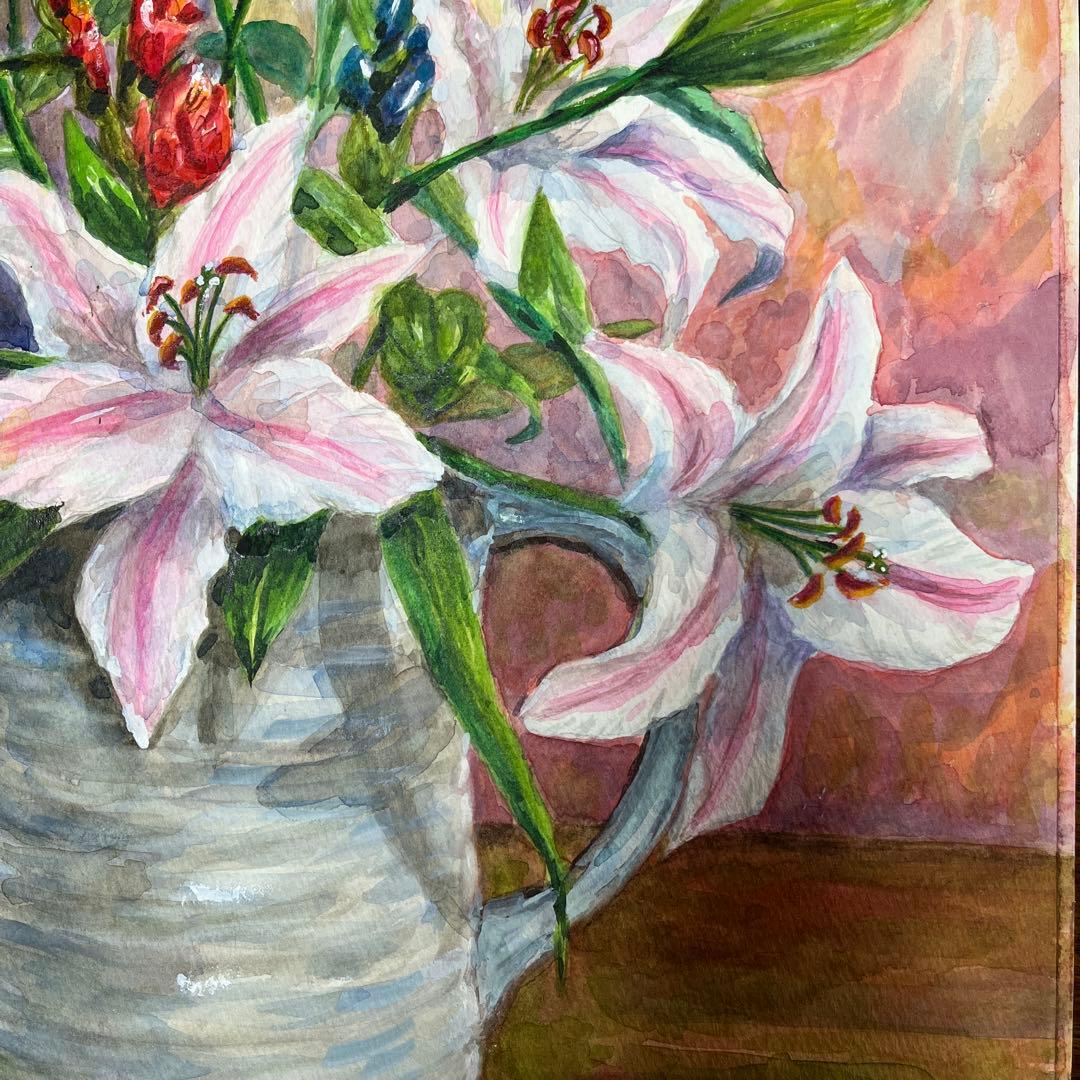 透明水彩画　百合の花(大) 額縁なし