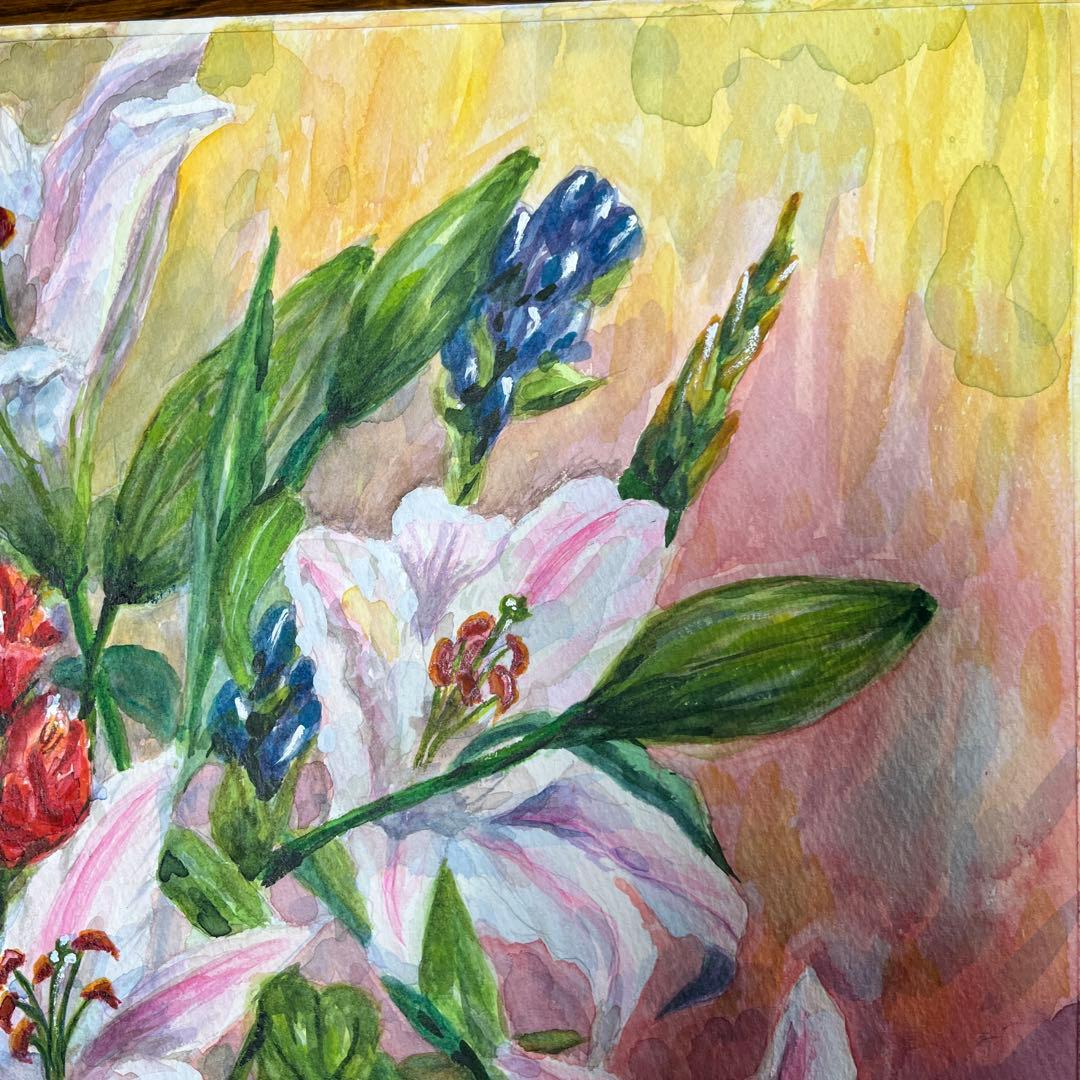 透明水彩画　百合の花(大) 額縁なし
