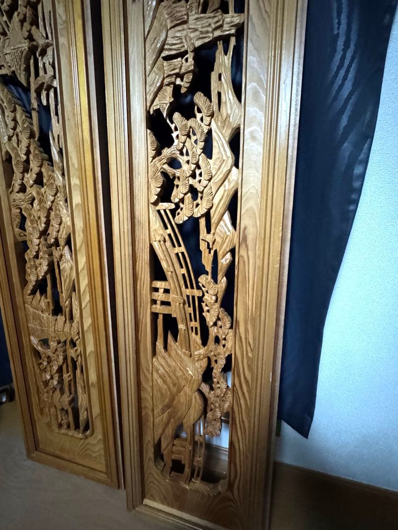 木製彫刻装飾パネル 欄間　2枚セット