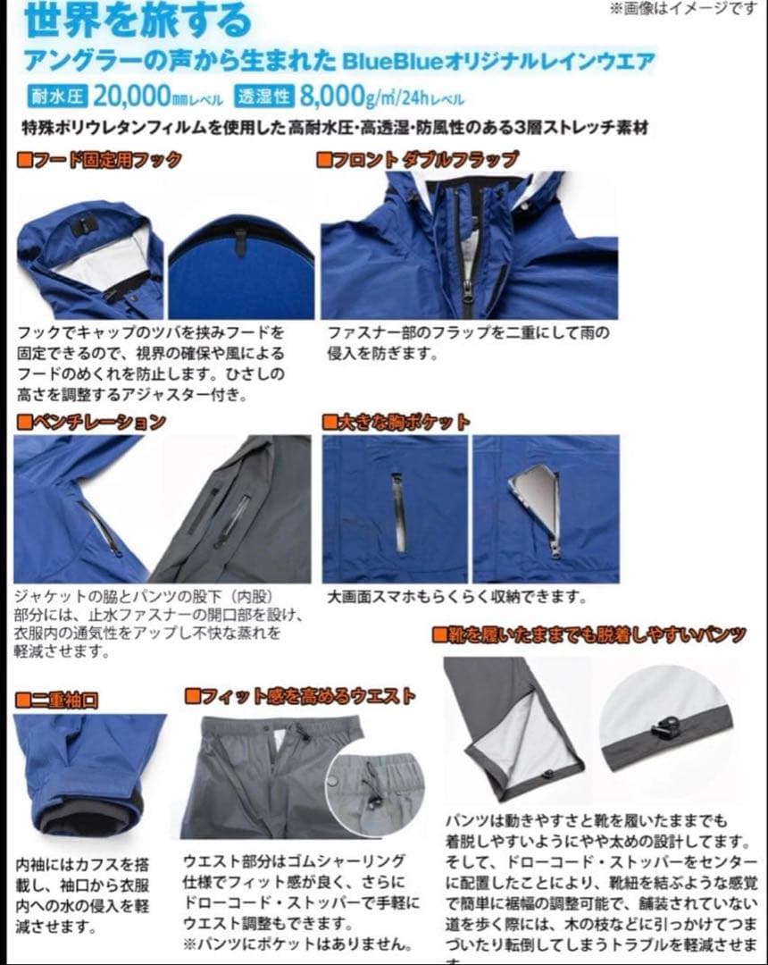 BlueBlue ブルーブルー　フィッシングレインジャケット　上下セット