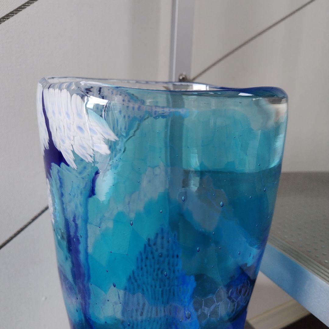 【海外骨董品】アンティークベネチアングラス murano フラワーベース ブルー