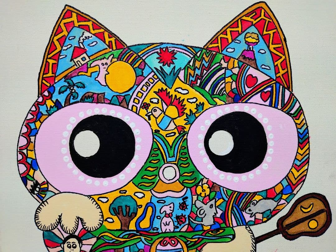 【F6号】ジミー大西【Cat】手描き/表裏サイン有り/油彩/アクリル/絵画/額縁