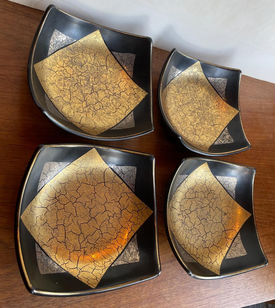 SuLu 美品 四角 金銀黒 中鉢 取り皿 銘々皿 4客+小皿 豆皿 4客