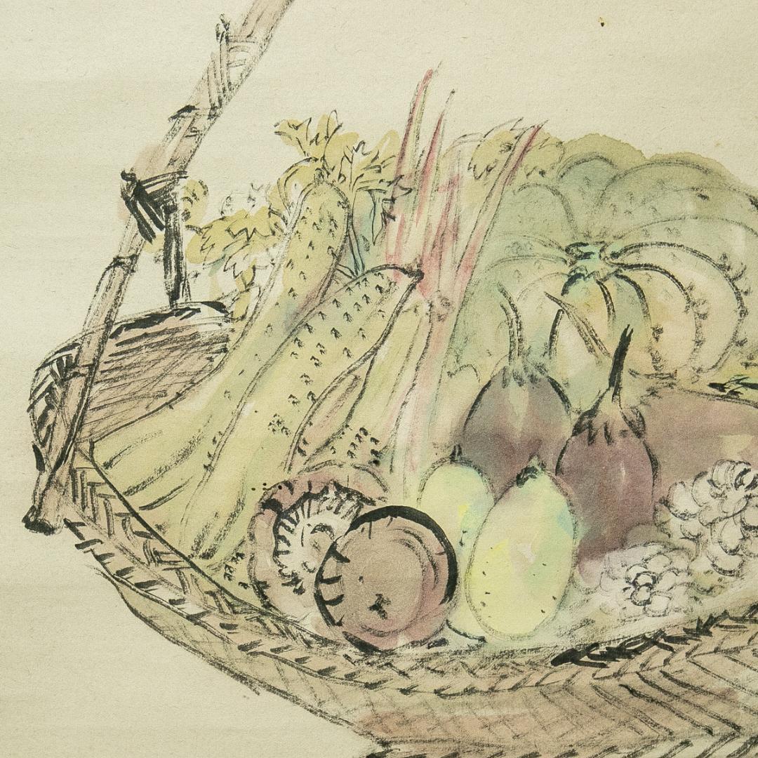 掛軸-1645　天龍寺　関清拙　賛　野原桜洲　画　野菜籠森　共箱