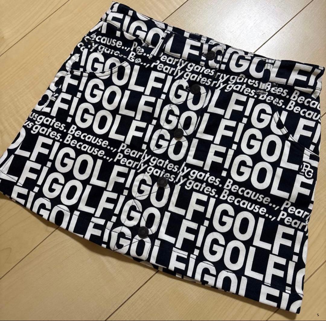 PEARLY GATES ロゴプリントスカート 黒✖️白　0 オマケ付き