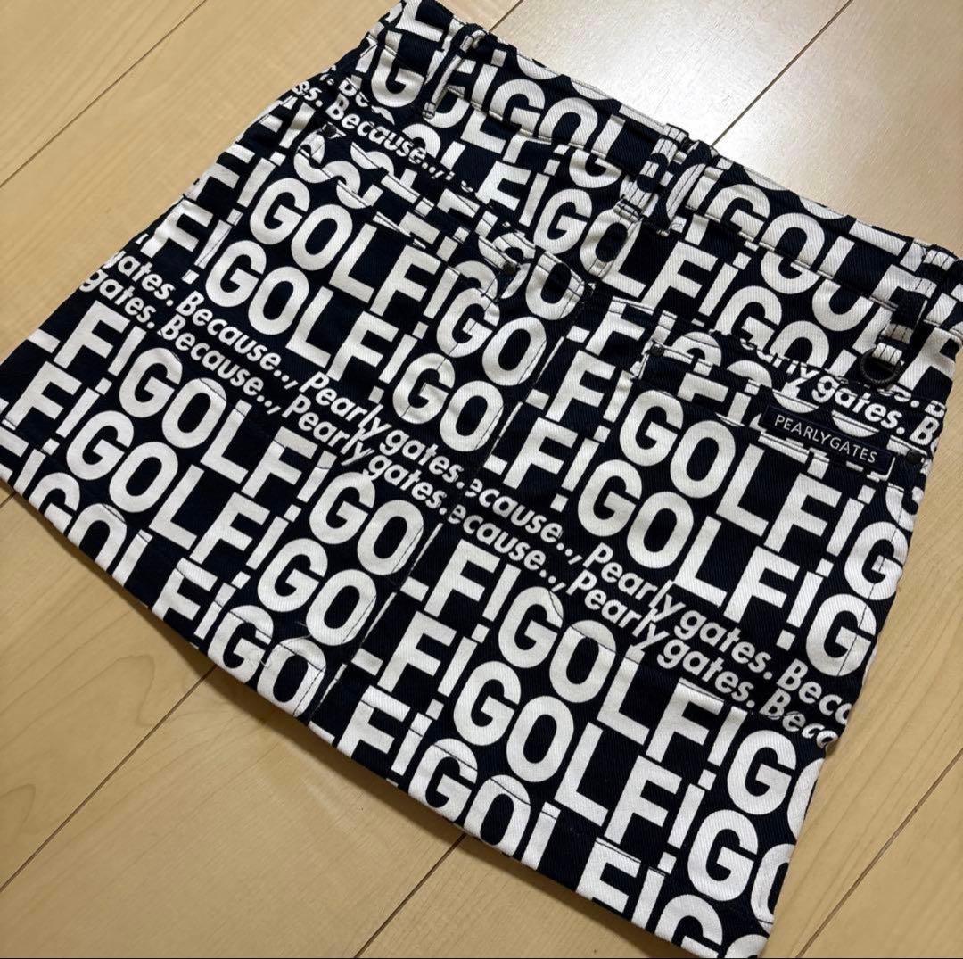 PEARLY GATES ロゴプリントスカート 黒✖️白　0 オマケ付き