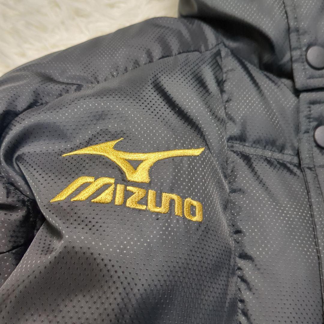 【ダウン✨mizuno✨M】ベンチ ロング コート 肉厚 刺繍 ブラック フード