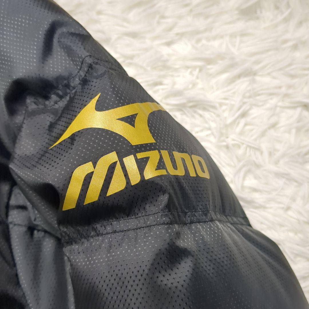 【ダウン✨mizuno✨M】ベンチ ロング コート 肉厚 刺繍 ブラック フード