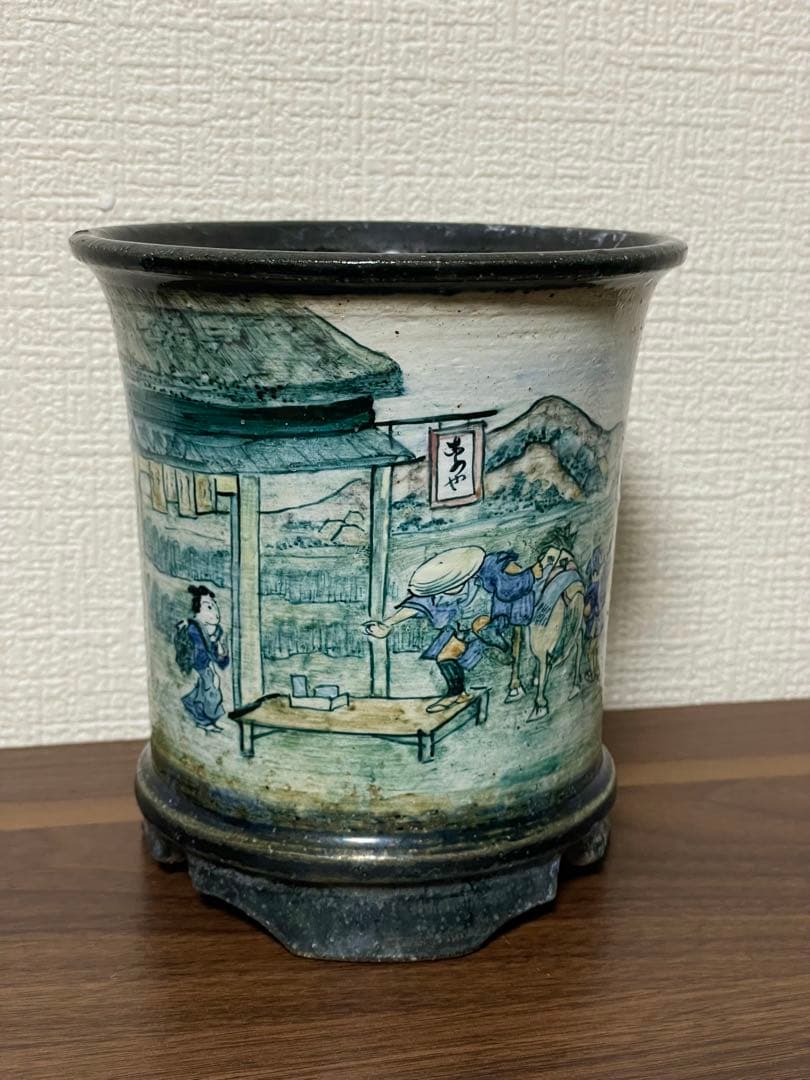 陶翠 東海道五十三次 戸塚図 盆栽鉢 懸崖鉢 蘭鉢 古鉢 時代物